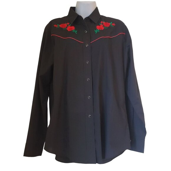Ely Country Charmers L Rose Embroidery Western Shirt Pearl Snaps Cowboy Rodeo Vi - Picture 1 of 6